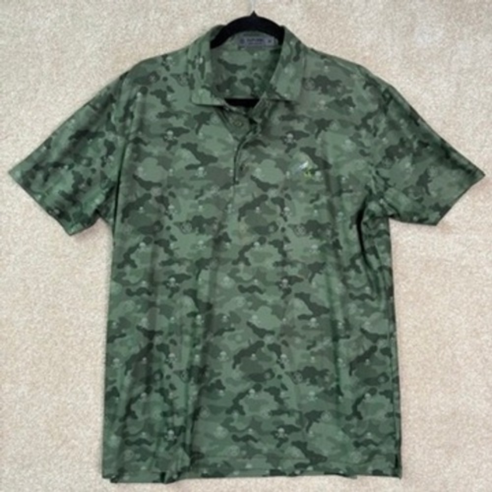 G/FORE Polo Shirt Men's Medium Green Camo Skull Golf Performance